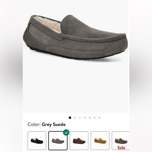 UGG Grey Suede Loafers Leather Cozy Slippers Inside Outside Unisex Sz 4 Eu 36 - Picture 8 of 9